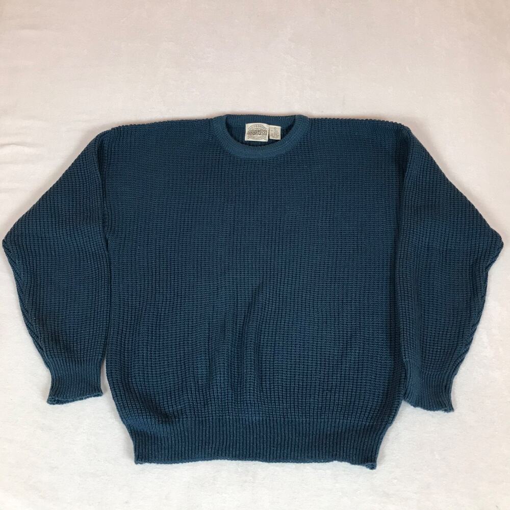 Vintage Saugatuck 90s Blue Thermal Waffle Chunky Knit Crewneck Sweater Large
